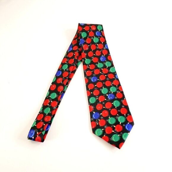 Hallmark Nutcracker Christmas Festive Ornament Black Red Print Polyester Tie - Picture 7 of 7